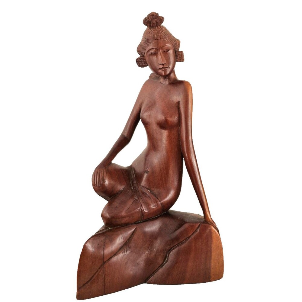 Balinese Carved Wood Statues of a Naked Lady Great Carving 1950 20th Century